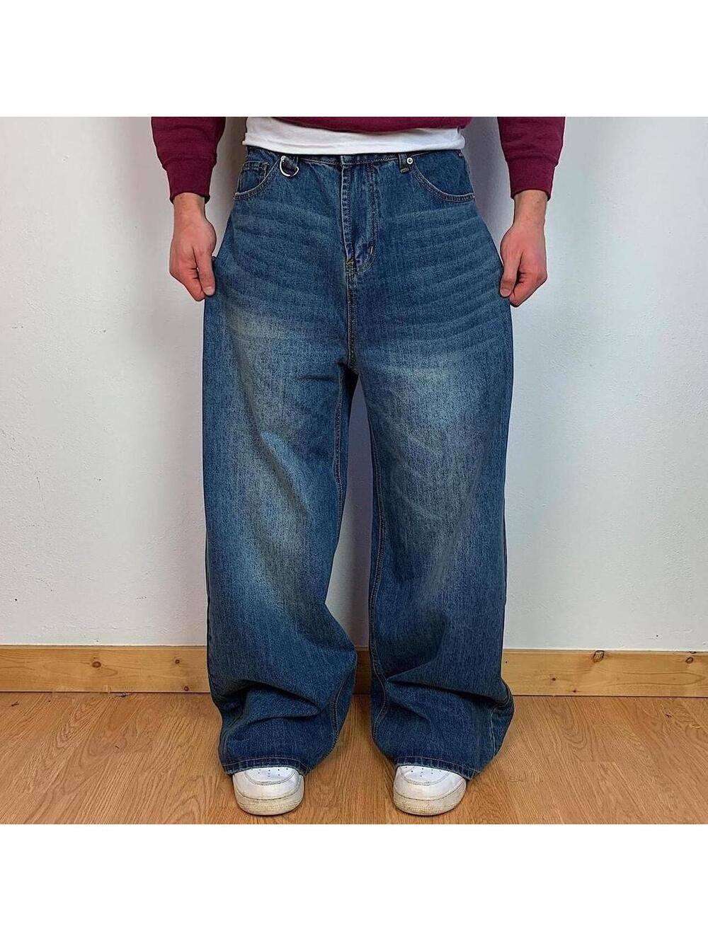 Vintage Cyber baggy y2k urban wide leg faded blue wash denim skater jeans 2000s - Picture 2 of 8